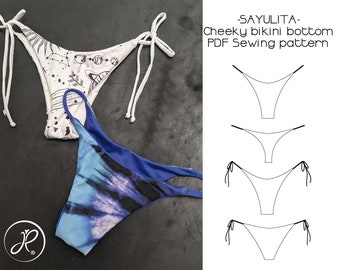 PDF SEWING PATTERN, Reversible high leg, strings bikini bottom, cheeky and medium coverage