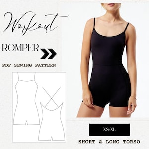 Puede incluir: Patrón de costura PDF para un mono deportivo. El patrón incluye instrucciones para torsos cortos y largos. Tallas XS-XL.