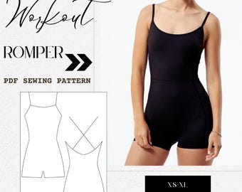 SEWING PATTERN, seamless Playsuit DIY. (Short & long torso) Make your own biker short onesie romper. bodysuit workout rompers.
