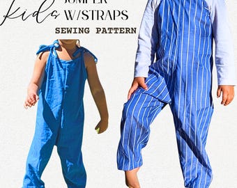 PATRON de COSTURA PDF, *Luna jumper* jumper de nina con tirantes ajustables, pierna larga y volantes en bastilla, facil de coser, talla 2-10