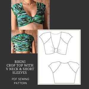 PDF SEWING PATTERN *Maui* bikini top v neck & short sleeves
