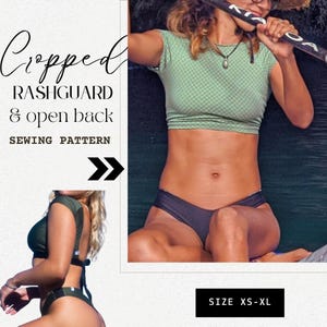 PDF SEWING PATTERN, *Anclote* Cropped rashguard, short & long sleeves, top for surfing