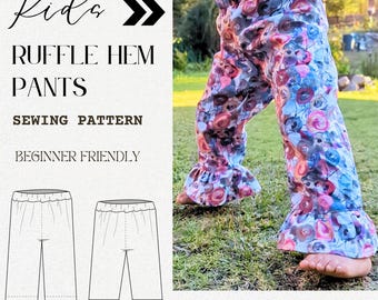 PATRÓN DE COSTURA pdf, pantalón de niño y niña fácil de coser, Pantalón de verano con volantes y cintura elastica, Licencia Comercial