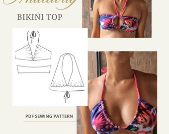 BIKINI SEWING PATTERN, multiway triangle, halter, strapless reversible bikini top