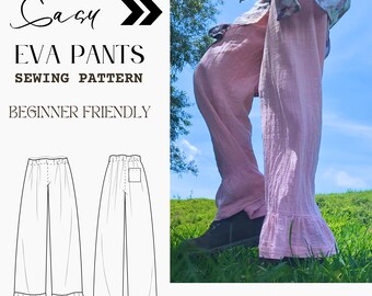 PATRON DE COSTURA Pantalones flojos con volantes | Costura facil para Principiantes | Con Volantes o Pierna Recta |  A cintura o cadera