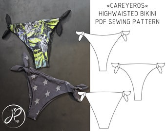 PDF SEWING PATTERN, high waisted, high leg bikini bottom