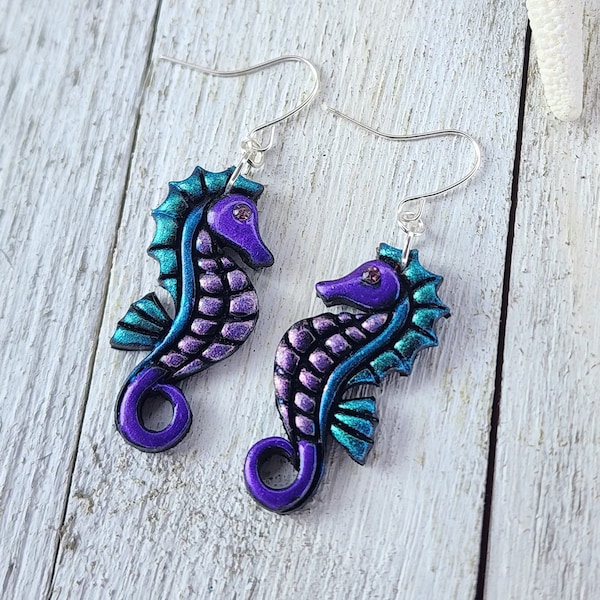 Seahorse Dangle Earrings, Handmade Polymer Clay Earrings, Ocean Theme Jewelry, Beach Earrings, Sea Life Earrings