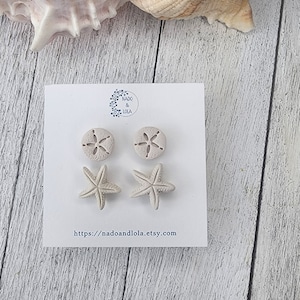 Beach Dollar Sand Starfish Earrings, Polymer Clay Dangle Earrings, Handmade Nautical Jewelry, Summer Beach Earrings