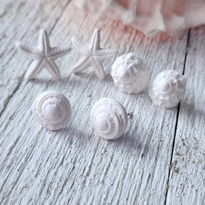 Handmade Polymer Clay Sea Shell Earrings, Star Fish Earrings, Summer Beach Dangle, Ocean Jewelry, Beach Lover Gift