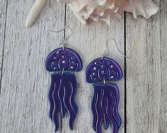 Summer Jellyfish Earrings, Polymer Clay Dangles, Ocean Theme Jewelry, Handmade Beach Earrings, Unique Gift