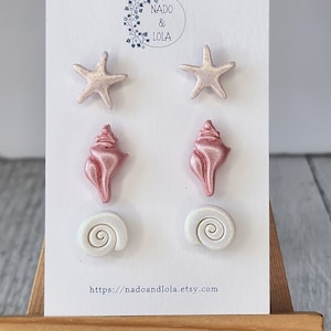 Handmade Polymer Clay Sea Shell Earrings, Star Fish Earrings, Summer Beach Dangle, Ocean Jewelry, Beach Lover Gift