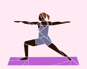 Warrior II yoga pose paper pieced pattern