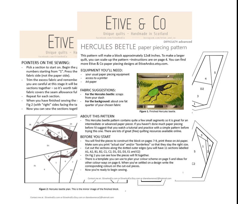 Hercules beetle foundation paper piecing pattern image 7