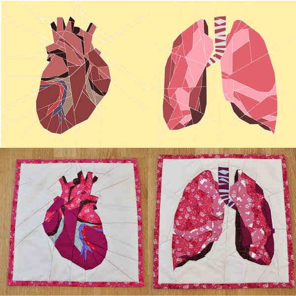Anatomical Heart and Lungs paper piecing pattern bundle