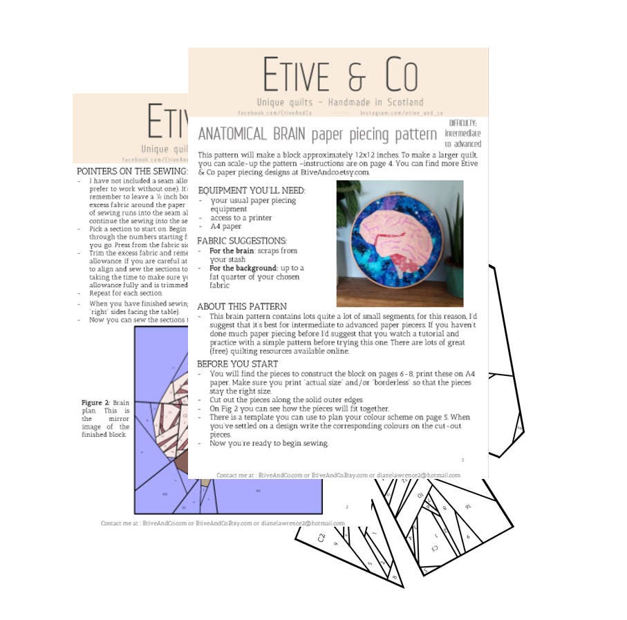 Anatomical Brain Paper Piecing Pattern – Medical Quilt Block (PDF ...