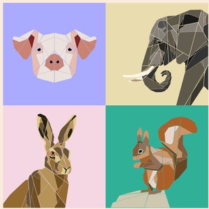 Animal Foundation Paper Piecing Patterns: Elephant, Squirrel, Pig, Hare, Rabbit (PDF Pattern)