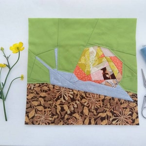 Snail paper piecing pattern - Hedgerow Collection - instant download PDF - insect quilting pattern - make your own - animal block -  FPP