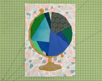 Globe Paper Piecing Pattern – Geography Quilt Block (PDF Pattern)