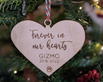 Personalized Forever Missing in our Hearts Pet Memorial Heart Christmas Ornaments DOB DOD Pet Memorial Forever Love