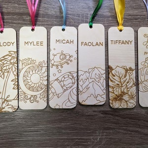 Laser Engraved Wood Bookmark - Floral - Beachy - Space - Mountains - Hawaiian - Plant Lover Bookmarks