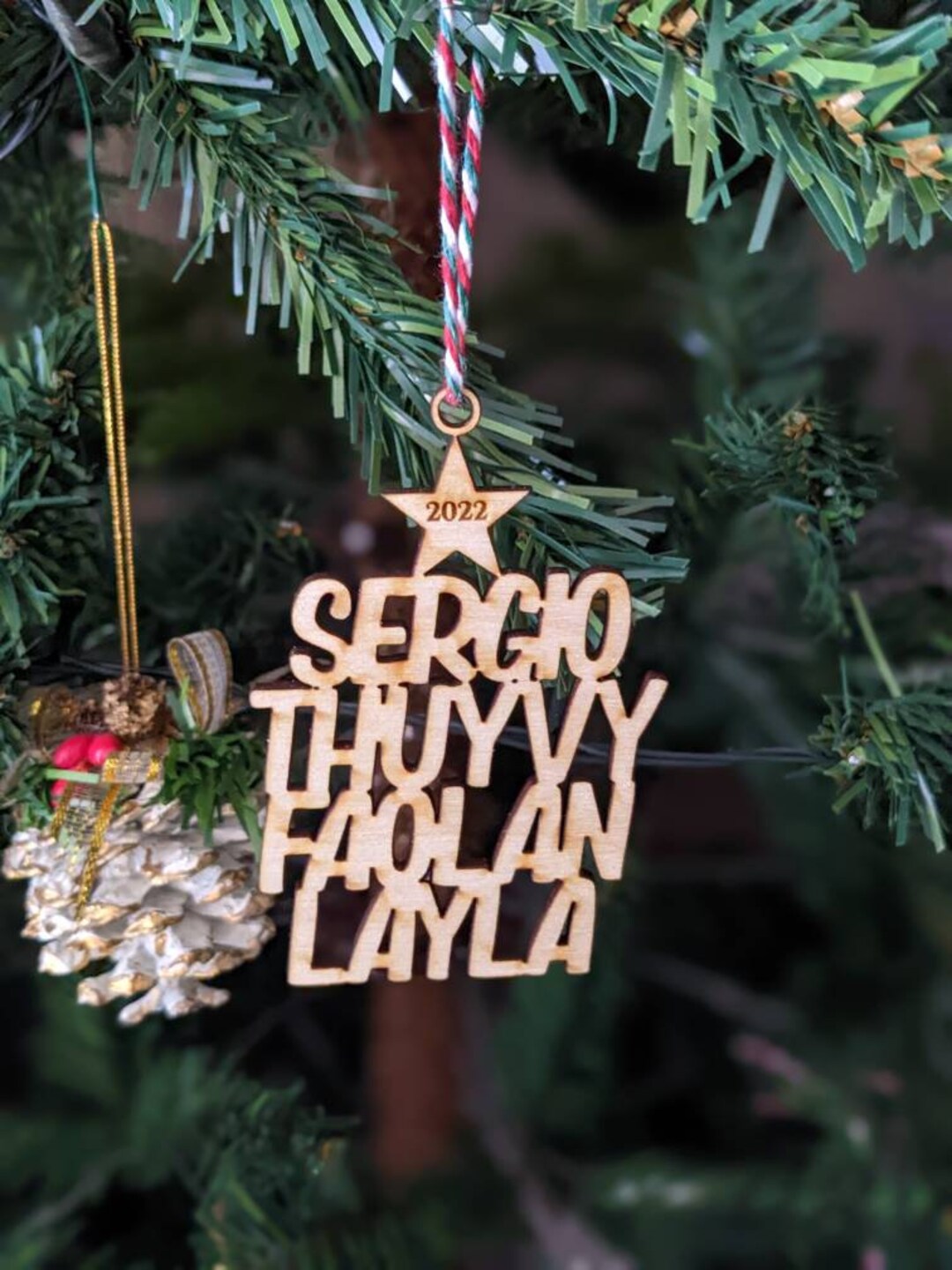 Stack Names Christmas Tree With Personalized Year Christmas Tree Stocker Stuffer Ornament Etsy