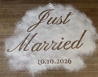 Just Married Cake Stencil | Custom Wedding Date Stencil | Rustic Wedding Cake Decor | 1/8 Randm Pull Color Baking Stencil