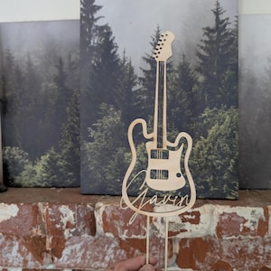 Simple Minimalist Guitar Cake Topper with Personalized Custom Name