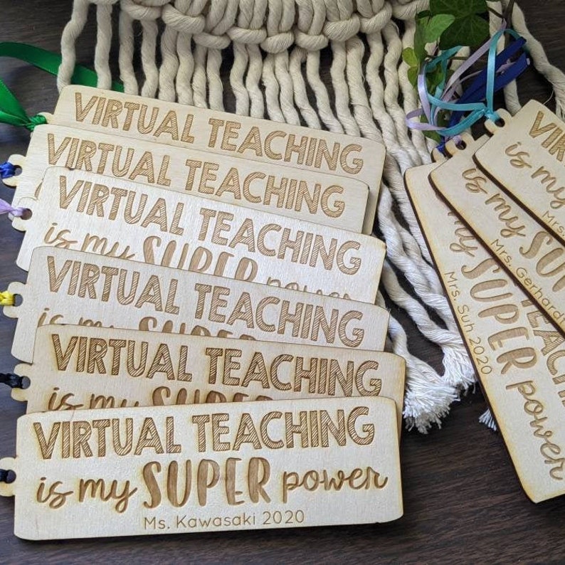 End of the Year Teacher Gift Laser Engraved Wood Bookmark Quarantine Virtual Teaching is my SUPER Power Teacher Appreciation Gift
