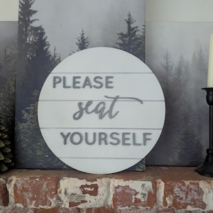 Please Seat Yourself Sign | Bathroom Decor | Home Decor | Shiplap | Farmhouse | 3D Wooden Sign | Round Sign | Housewarming Gift