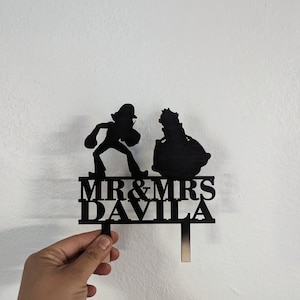 Custom Gamer Couple of Choice Wedding or Anniversary Personalized with Last Name Natural Cake Topper