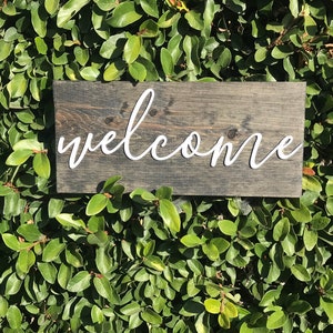 Farmhouse Welcome Cursive Script Wood Sign for Family Room Kitchen Wall Art Rustic Wooden Sign Home Decor  Wall Decor Hardwood Hanging Sign