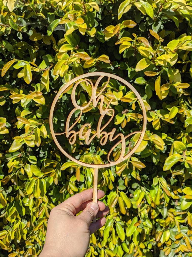 Oh Baby Baby Shower Welcome Baby Natural Raw Wood Cake Topper