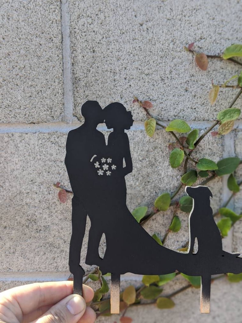 Wedding Cake Topper With Bride Groom and Dog Custom Rustic Cake Topper ...