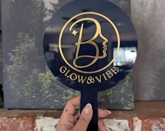 Custom Salon Hand Mirror | Personalized Business Promo Mirror | Engraved Logo Mirror | Spa Hair Stylist Branding Gift