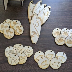 Set of Custom Bottle Tags | Drink Tags | Surf Party | Surfer Theme | Waves | Beach Theme | Shaka | Palm Trees | Surf Board | Sunset | Shark