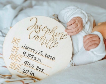 Custom Hospital Welcome 3D Hello Name Date Time Weight Length Birth Announcement  Detail Plaque Laser Cut Wood Photo Prop Sign Design Trendy