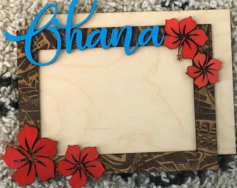 Hawaiian Tribal Art Ohana Family Hanging Picture Frame Wooden Home Decor Wall Decor  Hawaii Hibiscus Flowers Tradition Love Pacific Islander