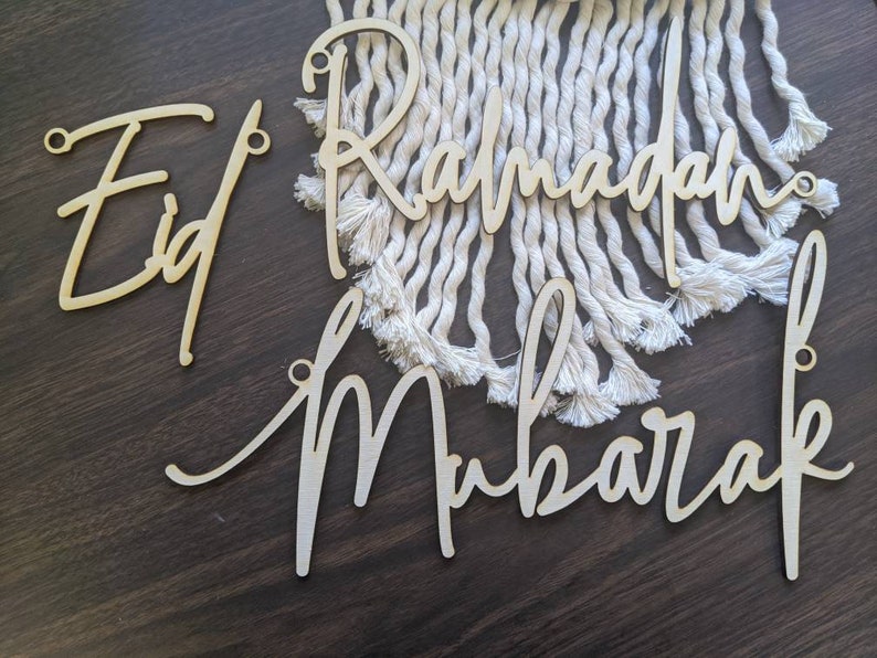 Custom Wooden Words Cursive or Modern Natural Wood Islamic Ramadan Mubarak or Eid Mubarak Holiday Wreath Wall Door Home Decor image 5