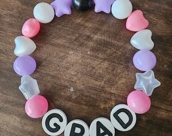 GRAD or 2026 Oversized 3D Printed Letter Beads Decor | Pastel or Bright | Grad Lei | Friendship Lei | Grad Necklace Gift