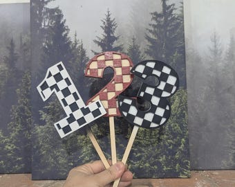 Personalized Checkered Number Race Cake Topper | Racing Flags | Racing Theme Birthday | Chequered Flag | Checkered Flag