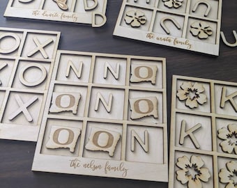 Custom Wooden Tic Tac Toe Game | Personalized Wood Board Game | Name Engraved Gift | Kids Travel Game | Favor Gifts | Gamer Gift