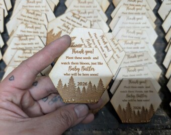 Custom Hexagon Wood Tags 2.1 x 2.5 | Laser Engraved Wedding Favor Tags | Personalized Rustic Tags | No Hole Gift Tags | Baby Shower