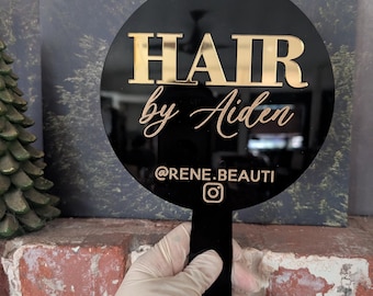 Custom Salon Hand Mirror | Personalized Business Promo Mirror | Engraved Hair By Mirror | Spa Hair Stylist Branding Gift | Social Photo Prop