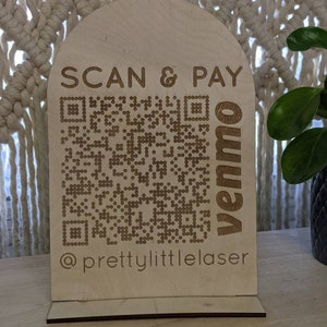 Modern QR Code Sign Payment Wooden Natural Scan Code Payment Option for Show Fair Quick Payment Collector Scanner Code