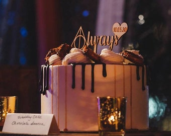 Custom Inspired Always with Heart and Date Love Wedding or Anniversary Laser Cut Natural Wood Cake Topper Decoration