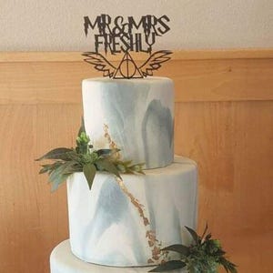 Harry Inspired Wedding Cake Topper | Unique Wedding Cake Topper |  Mr and Mrs + Last Name Cake Topper | Inspired Style Cake Decorations
