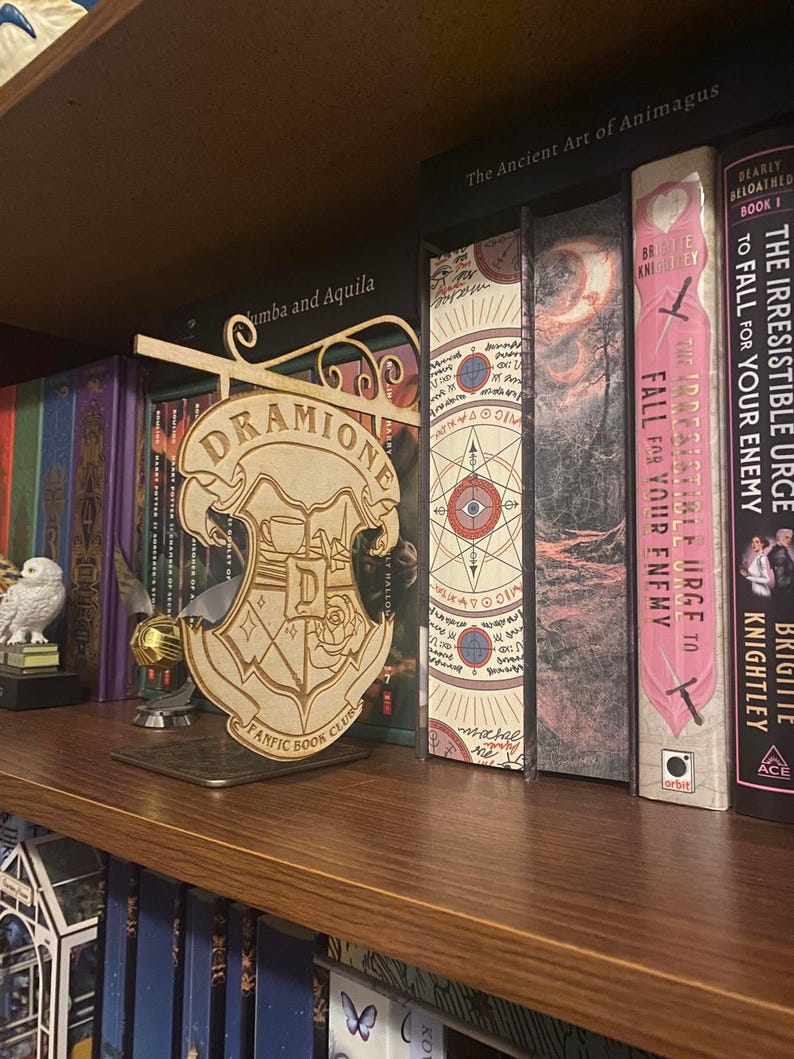 Dramoine Fanfic Book Club Wood Shelf Silhouette | Shelf Decor Silhouette | Book Insert | Bookish | Gift for Book Lover | Dramione Fan Art image 5