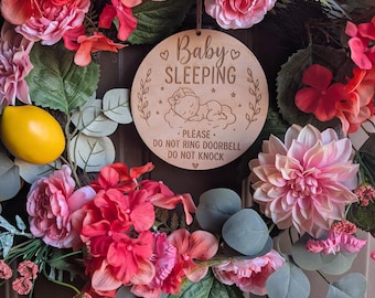 Baby Sleeping Door Sign | Do Not Ring Doorbell Sign | Do Not Knock Sign | Nursery Door Hanger | Newborn Sleeping Wood Sign | Baby Shower Gif