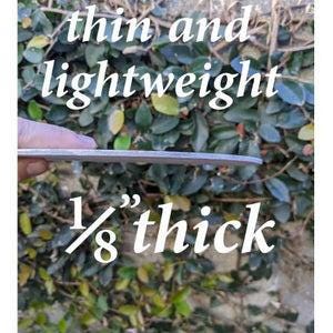 May include: Close-up of a thin, silver metal sheet. The sheet is 1/8 inch thick and appears to be flexible. The sheet is lying on a bed of green leaves.