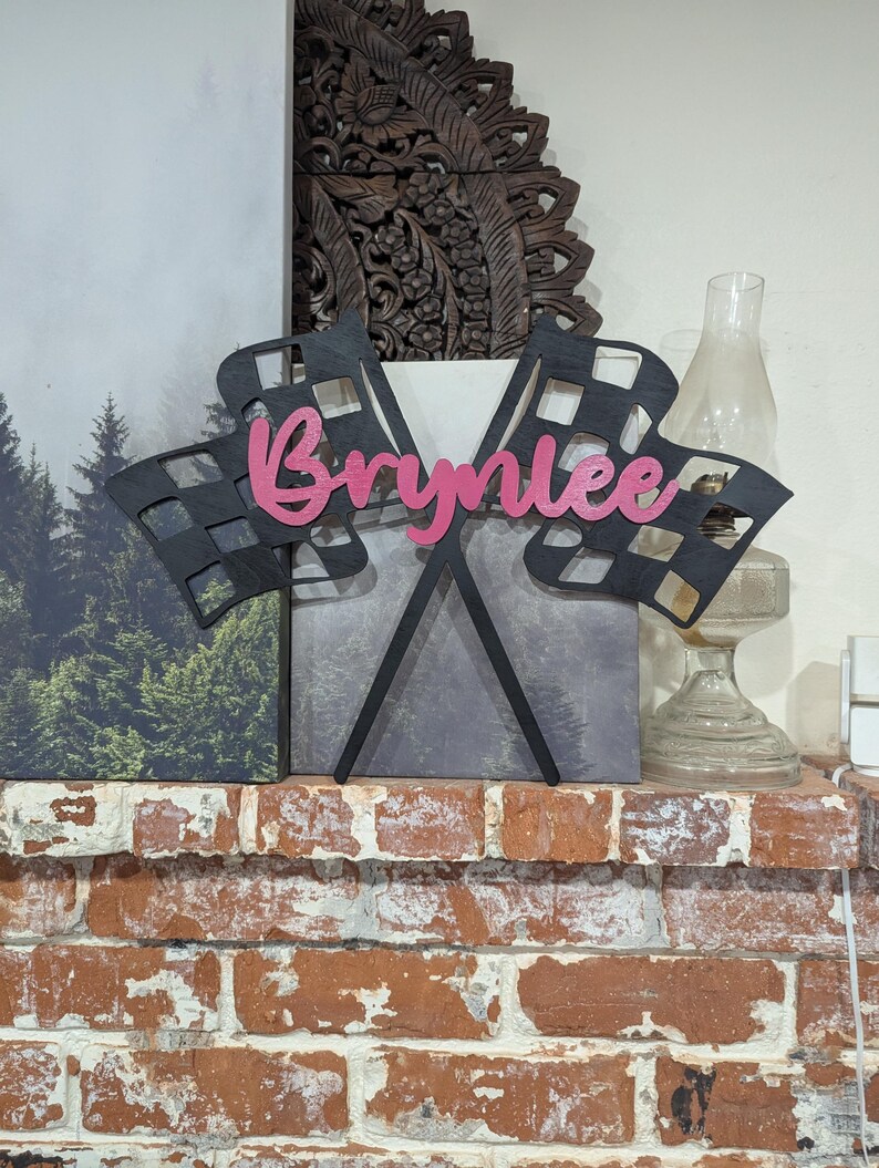 Personalized Race Flag Name Sign | Racing Flags | Racing Theme Bedroom ...